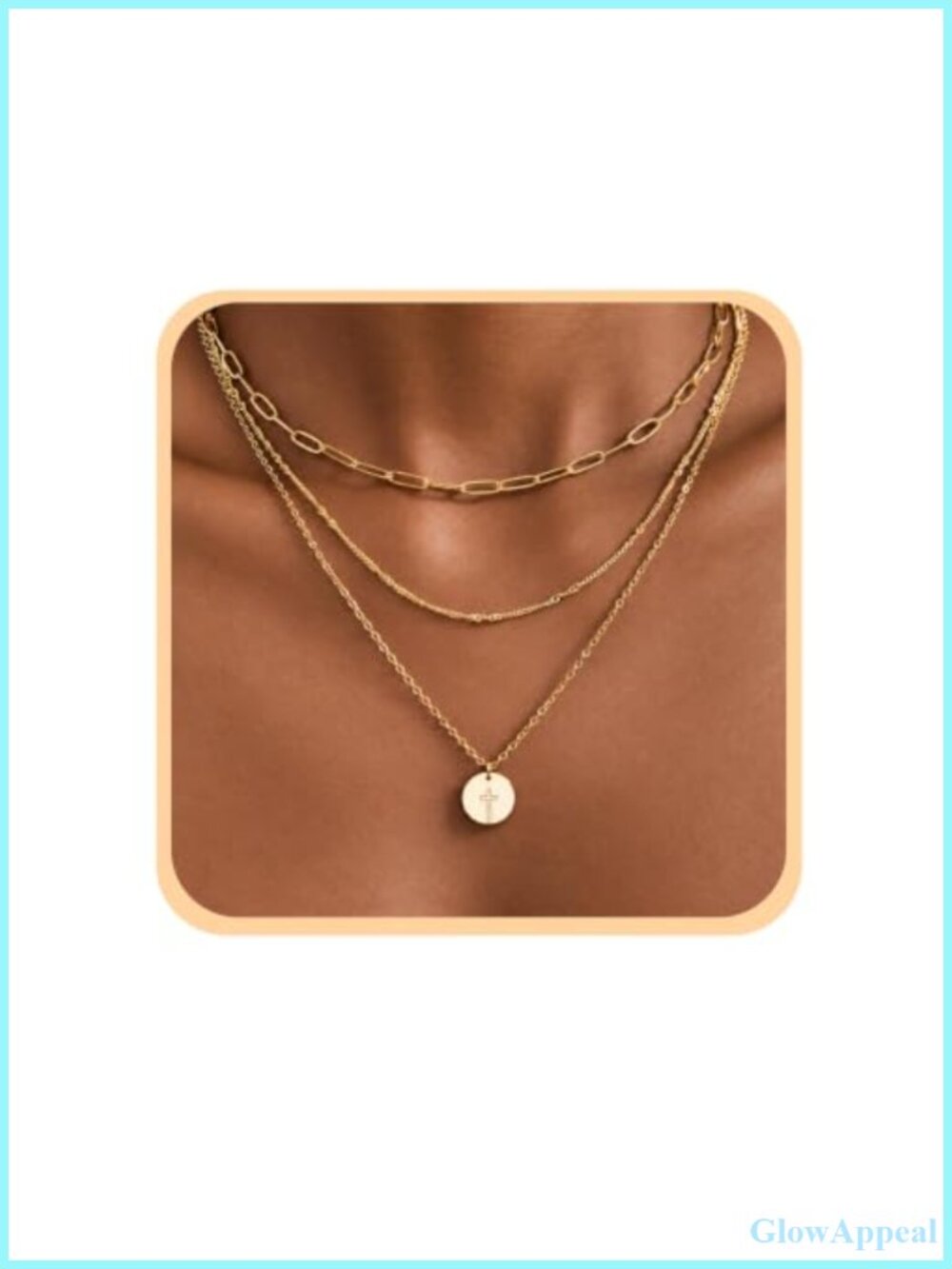 Gold Plated Layered Necklace Set Cross Pendant 3 Piece Stack